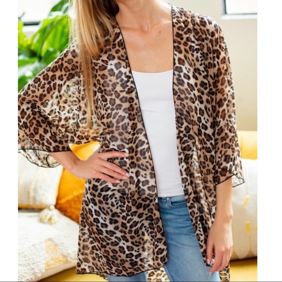 Tops - Leopard Animal Print Kimono Cardigan